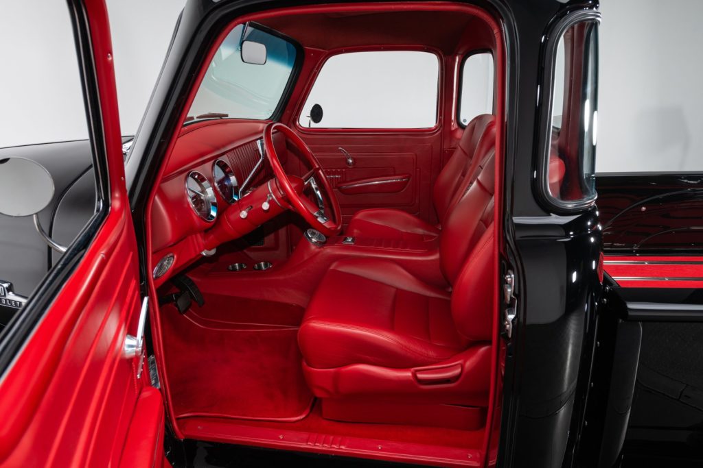custom interior in the 1955 Chevrolet 3100 LS3 Powered Restomod Truck