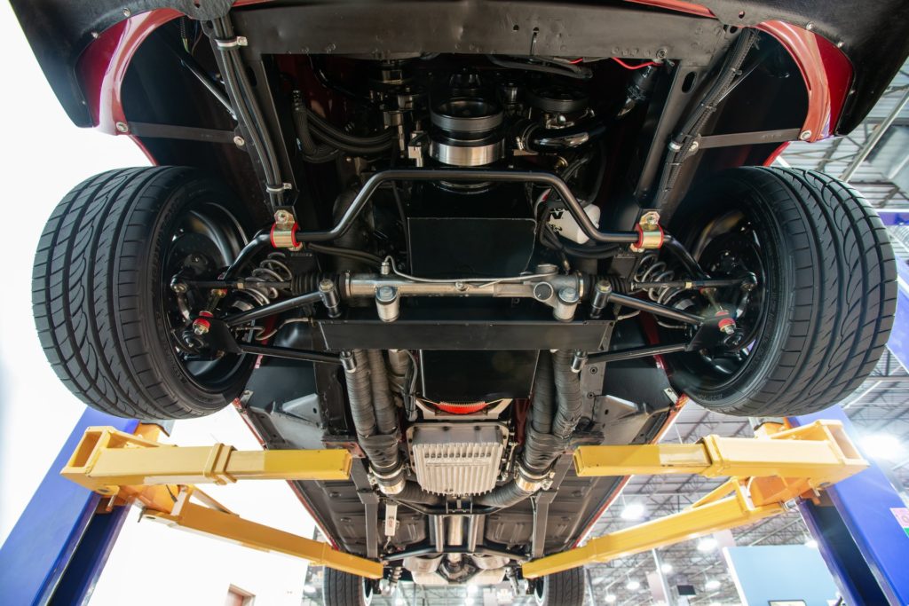 underside of the 912HP 1970 Ford Mustang Mach 1 Restomod